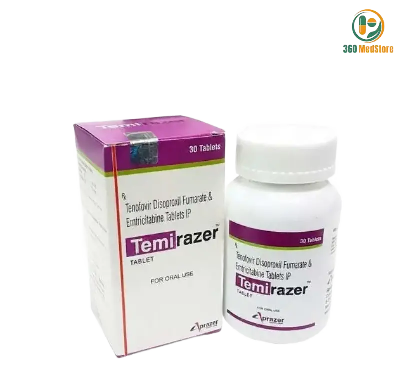 Temirazer - Tenofovir Disoproxil Fumarate 300 mg + Emtricitabine 200 mg x 30 tablets - HIV Medication