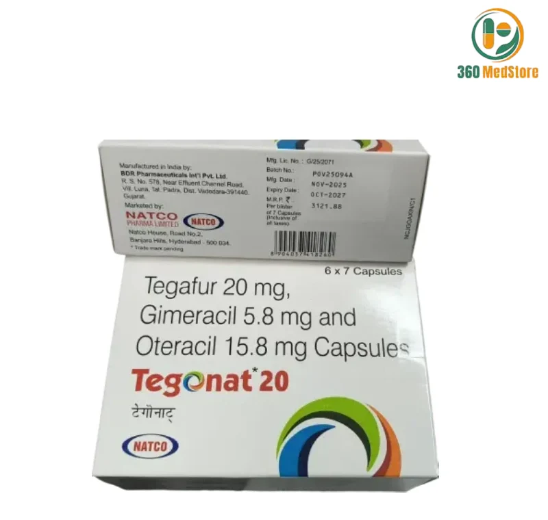TEGAFUR 20 mg + GIMERACIL 5.8 mg + OTERACIL 15.8 mg (Tegonat) × 42 Capsules